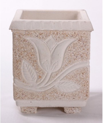 Vase "CARRE AVEC FLEUR" (en pierre reconstituée)