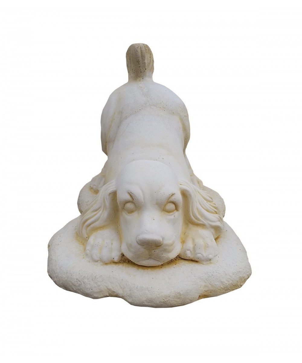 Statue chien joueur en pierre reconstituée