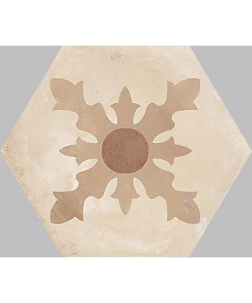 Carrelage Terra imitation carreaux de ciment hexagonaux ivoire, ocre et marron