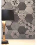 Carrelage Terra imitation carreaux de ciment hexagonaux gris, anthracite et noir